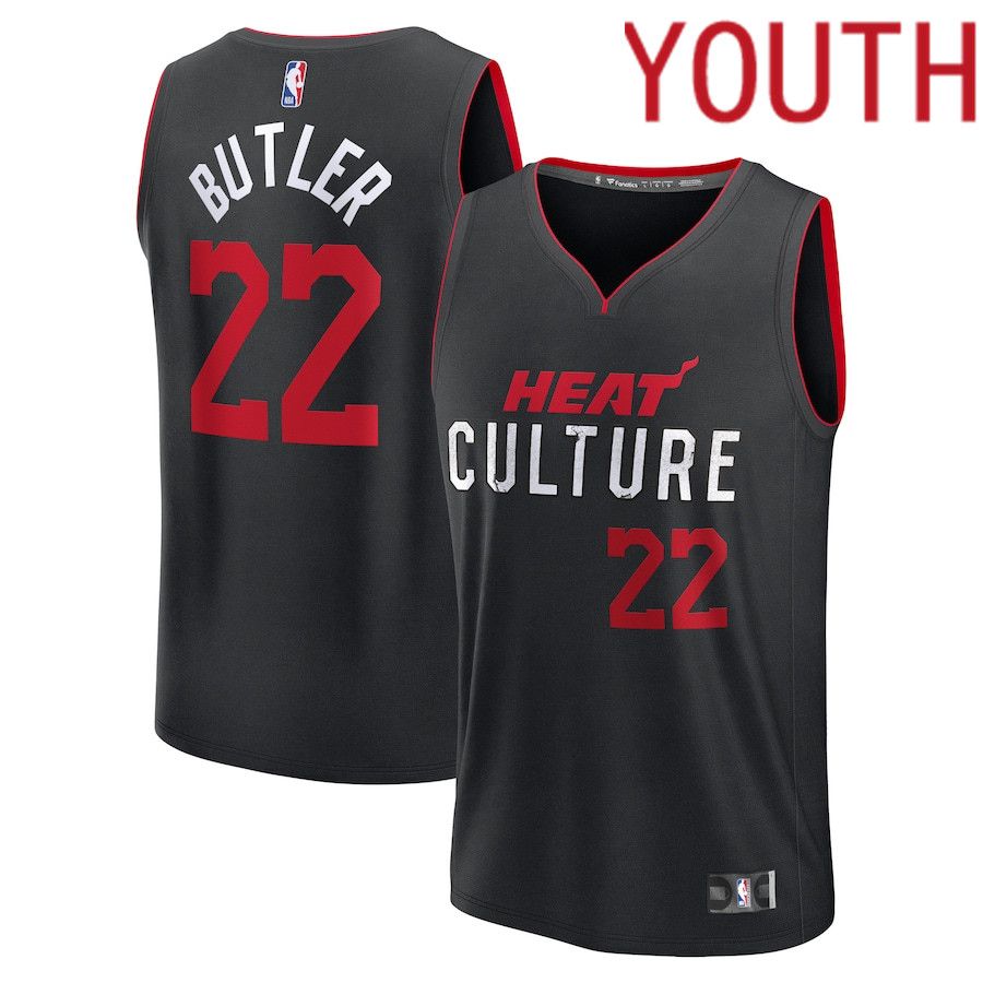 Youth Miami Heat #22 Jimmy Butler Fanatics Branded Black City Edition 2023-24 Fast Break NBA Jersey